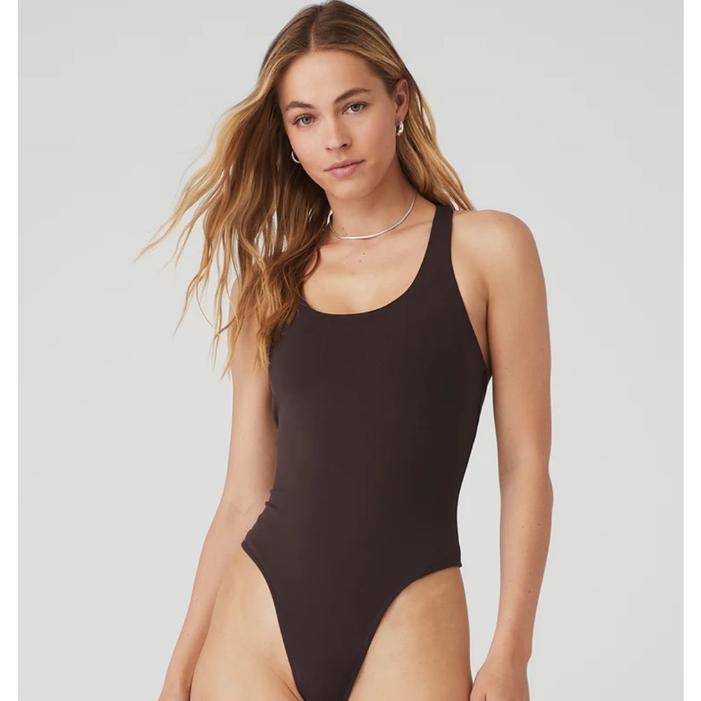 Alo Yoga sleek back bodysuit in Raisin